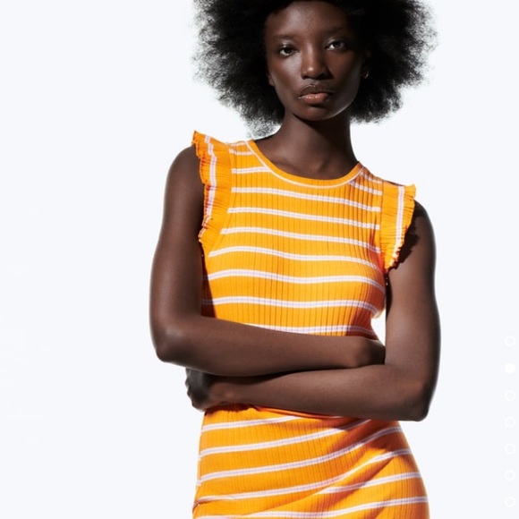 ZARA Ruffled Rib Dress Striped SMALL - Picture 2 of 9